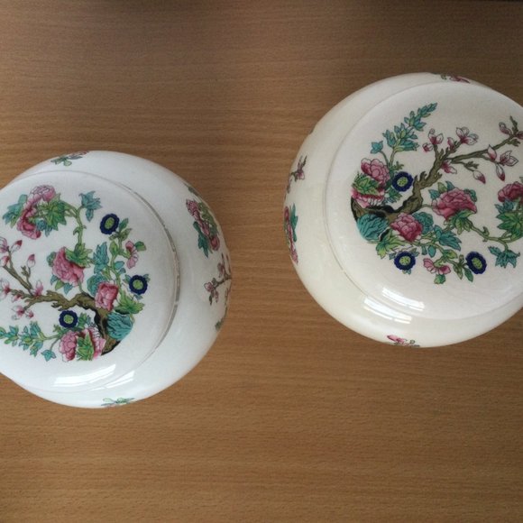 A pair of Vintage Sadler England Round Lidded Ginger Jars beautiful tree flower - Picture 5 of 7
